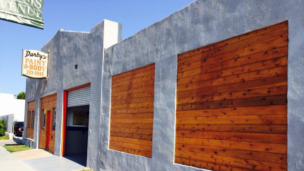 Exterior view of Darby’s Paint & Body, a trusted auto body repair shop in Adams Avenue, San Diego.