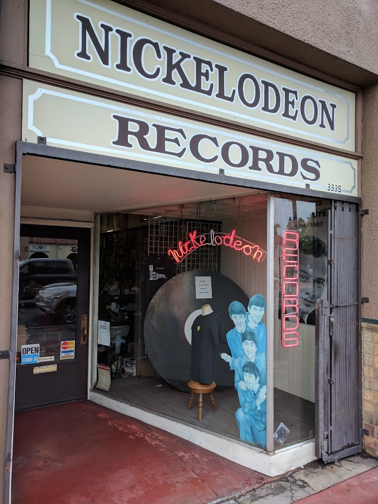 Nickelodeon Records store in San Diego, featuring vintage vinyl and rare music collectibles.