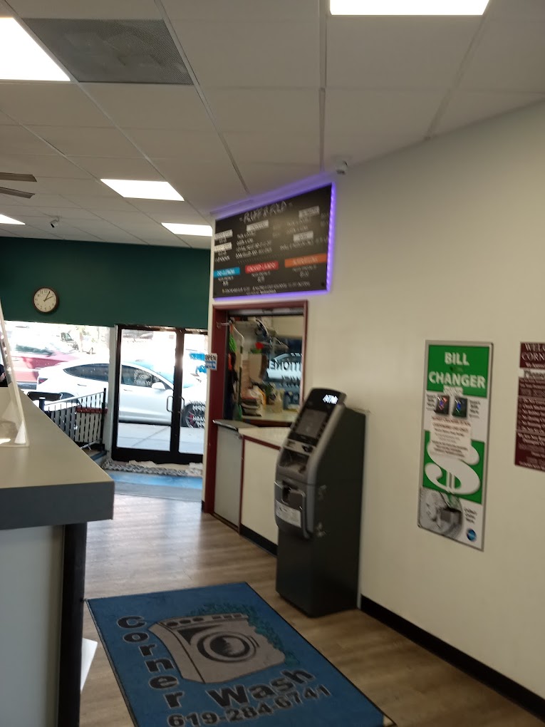 The Corner Wash laundromat in San Diego with self-service and drop-off laundry options.