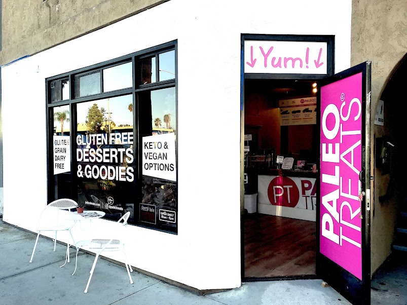 Paleo Treats storefront in San Diego, specializing in gluten-free and grain-free desserts.