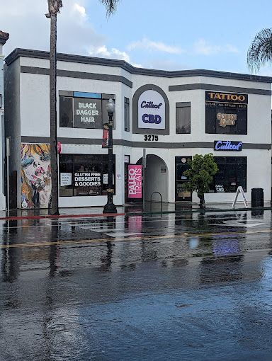 Black Dagger Hair storefront at 3275 Adams Avenue, San Diego, featuring a modern boutique salon in a multi-business building.