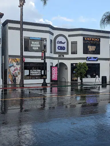 Black Dagger Hair storefront at 3275 Adams Avenue, San Diego, featuring a modern boutique salon in a multi-business building.