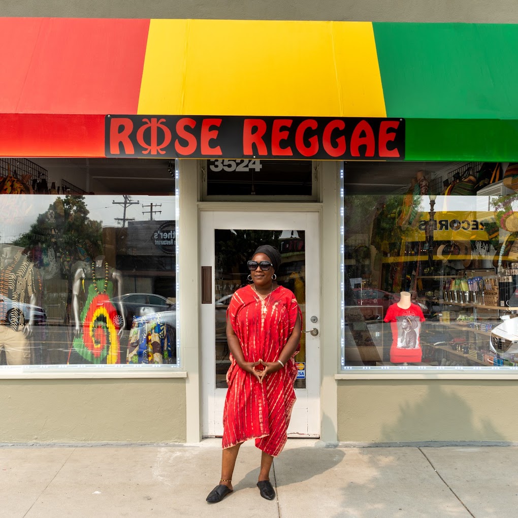 Rose Reggae store in San Diego, featuring Caribbean goods and reggae-inspired merchandise.