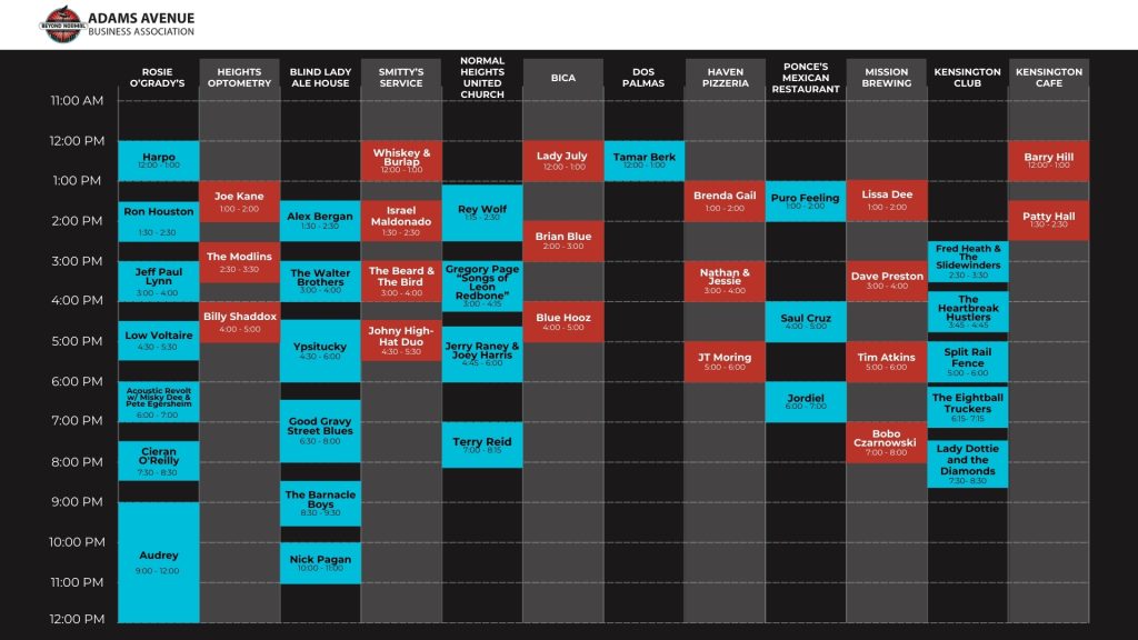 Adams Avenue Unplugged Schedule 2025 Page 2 of 2